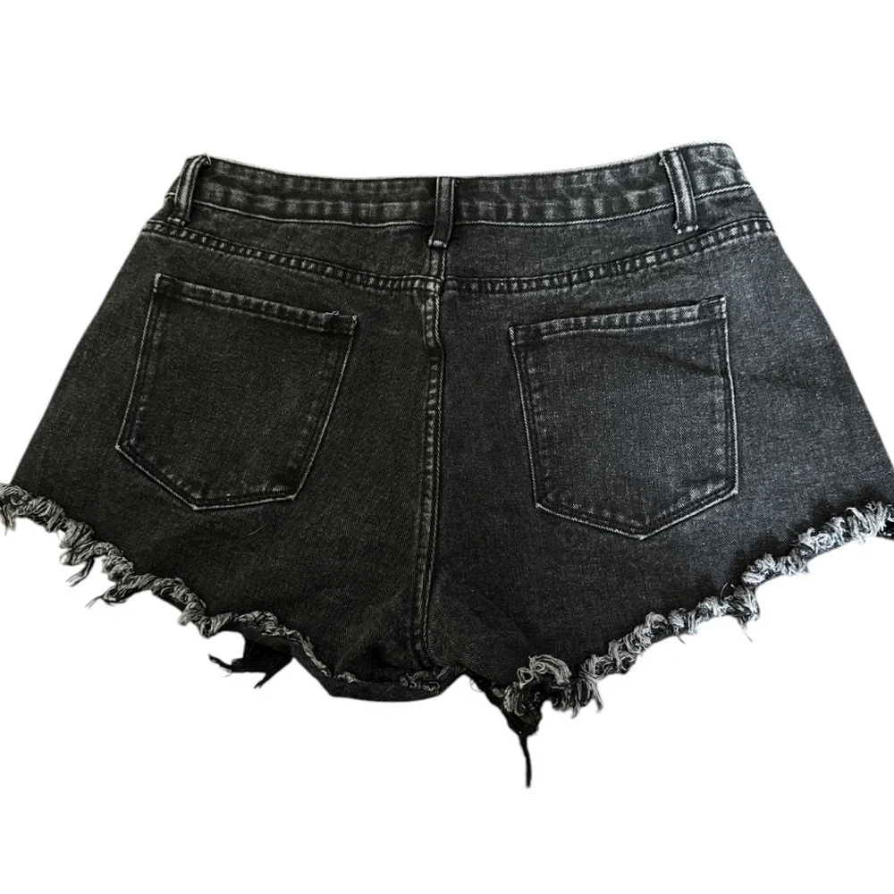 Distressed Black Denim Shorts
